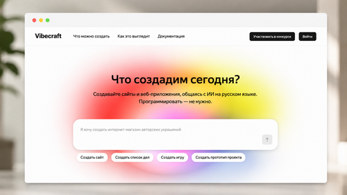 Captura de pantalla del sitio web de Vibecraft