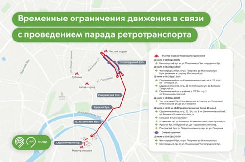 11 июля временно будет закрыто движение для проезда транспорта на ряде центральных улиц в связи с проведением парада ретротранспорта