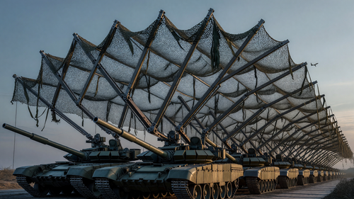 An entire column of T-90M tanks will be hidden from drones under a canopy that deploys in 30 seconds