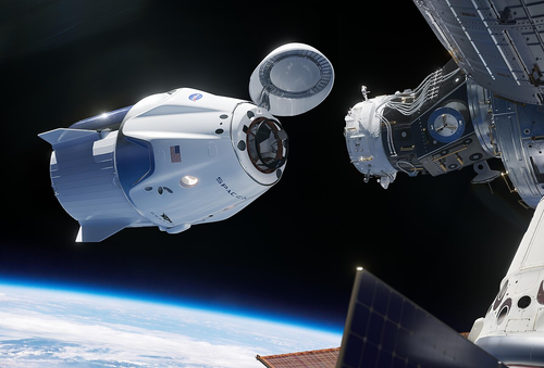 Художественное изображение Crew Dragon на орбите
