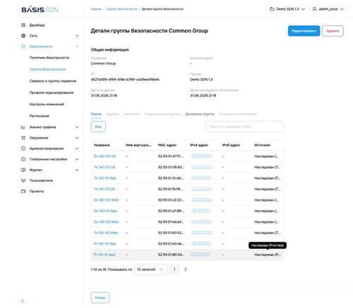 &nbsp;

Группа безопасности в Basis SDN: для каждого порта видно, из какой группы он унаследован