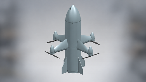 3D model of a modular rocket-shaped VTOL UAV for firefighting