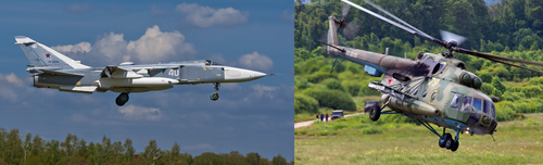 Su-24 fighter and Mi-8 helicopter 