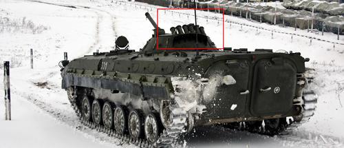 Шесть пусковых установок системы «Туча» на башне БМП-1П