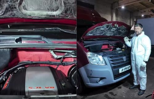 Un motor V8 de seis litros de Jeep Grand Cherokee fue instalado bajo el capó de una "Gazelle"