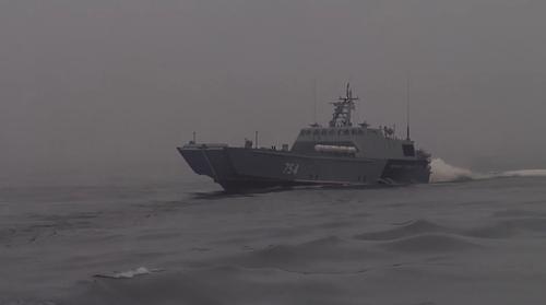 In a Combat Environment: Baltic Fleet Marines on High-Speed Boats Fired at Aerial Targets
