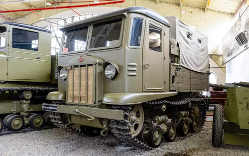 The most massive tractor of the Red Army with the Katyusha mortar restored to perfect condition