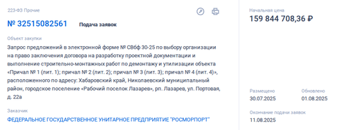 Тендер на демонтаж и утилизацию четырёх причалов