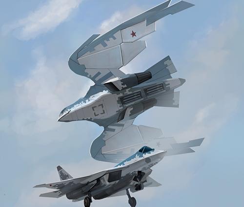Su-57 in conjunction with the S-70 "Okhotnik" UAV
