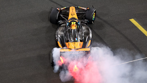 Lando Norris celebrates victory in the championship