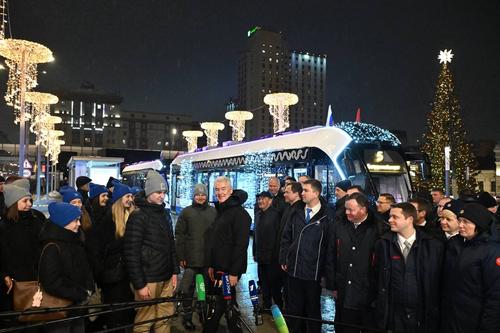 El alcalde Sobyanin en la inauguración de la nueva línea de tranvía&nbsp;