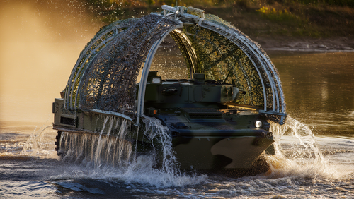 Amphibious armored vehicles will be covered with a sliding dome against drone attacks