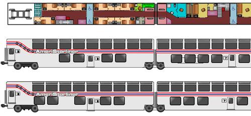 Esquema de vagones de dos pisos de AmeriStarRail