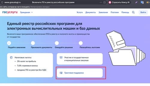 Captura de pantalla del sitio web de Gosuslugi