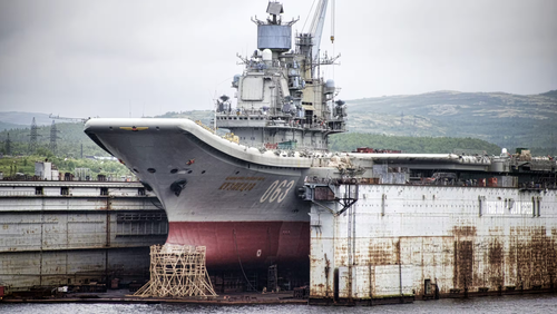 Aircraft carrier "Admiral Kuznetsov" in floating dock PD-50