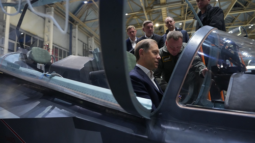 Denis Manturov in the cockpit of the Yak-130M at the Irkutsk Aviation Plant
