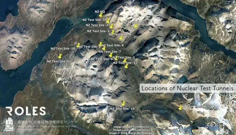 Спутниковый снимок, на котором, предположительно, зафиксированы туннели на Новой Земле