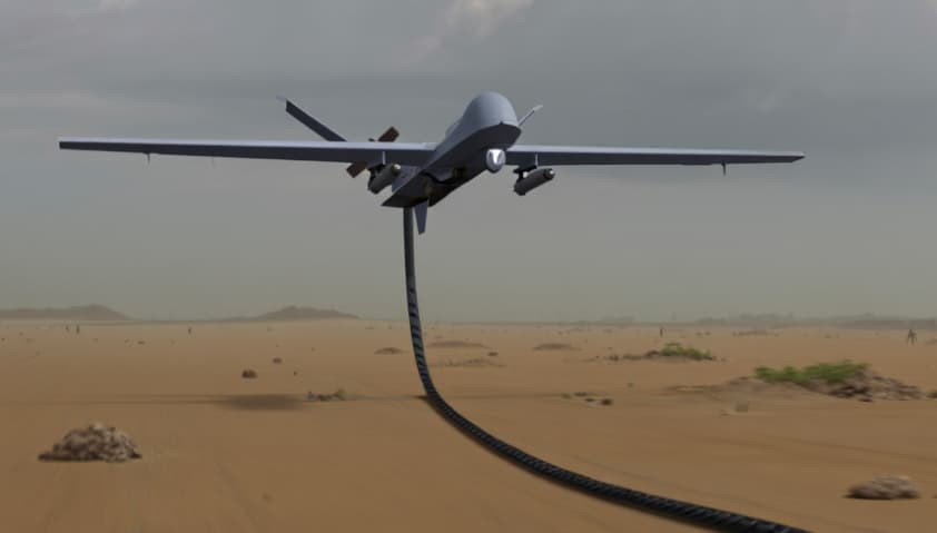 Ilustración de un UAV con control por fibra óptica