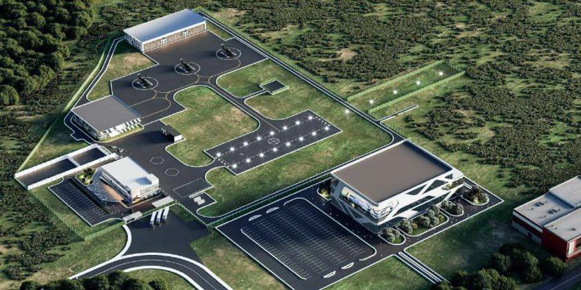 Modelo del complejo de pruebas de vuelo para drones en el parque industrial "Rudnevo"