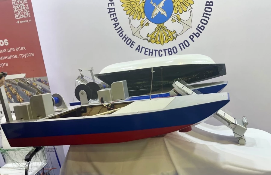 mockup of an unmanned catamaran for fishing