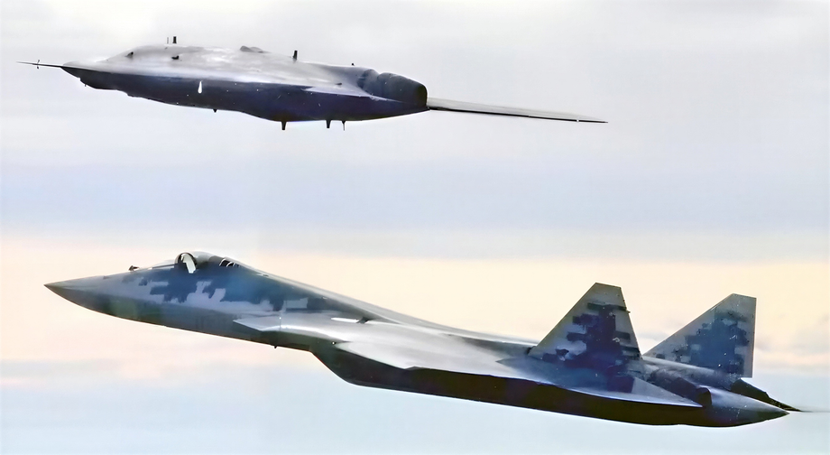 Su-57 in conjunction with the S-70 "Okhotnik" UAV