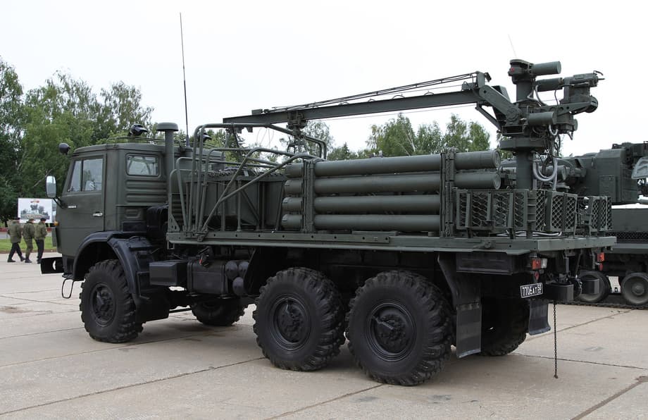 Transporter-loader vehicle 2F77M from the 2K22M SAM system "Tunguska-M"