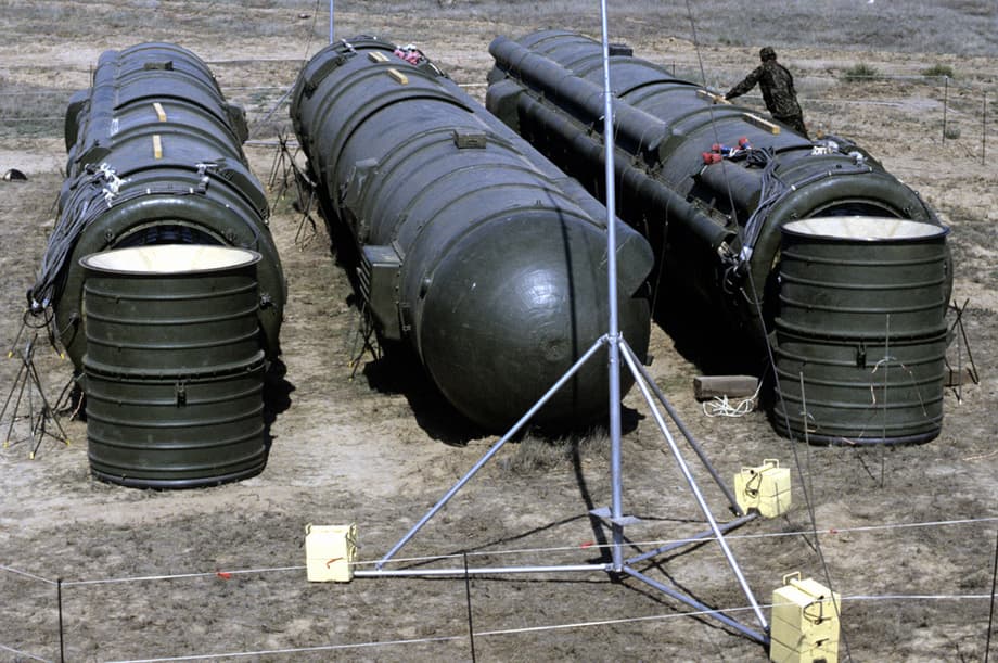 Bundle of three RSD-10 missiles