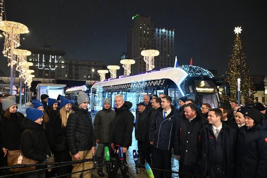 El alcalde Sobyanin en la inauguración de la nueva línea de tranvía&nbsp;