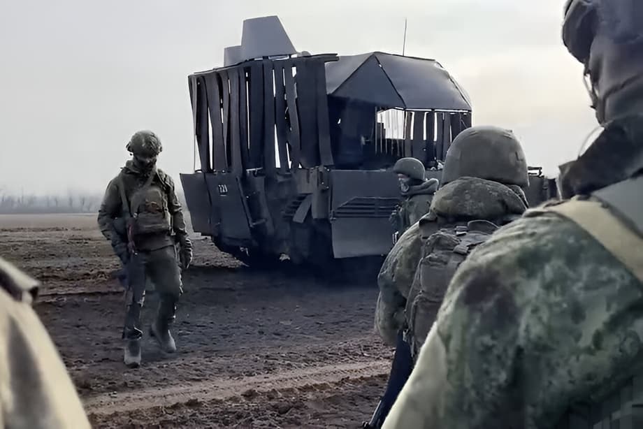 BMP-2M with rubber "barbecue grill"