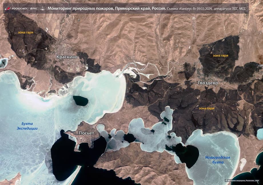 Снимок пожаров в Приморском крае в марте аппаратом «Канопус-В»