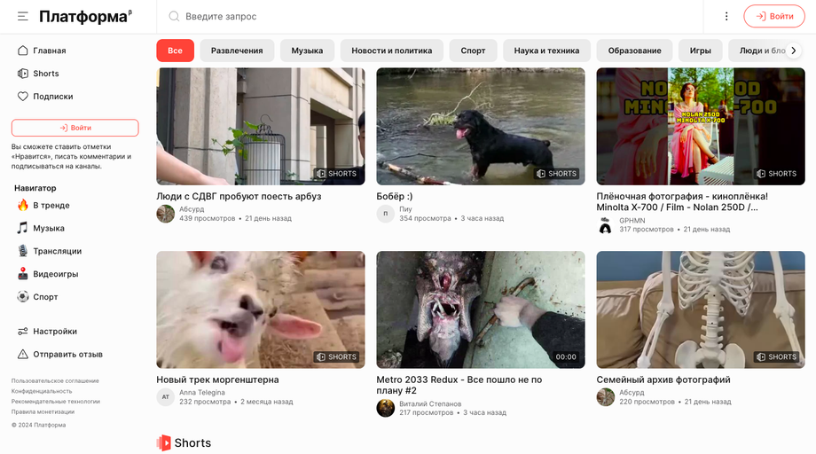 Интерфейс «Платформы»