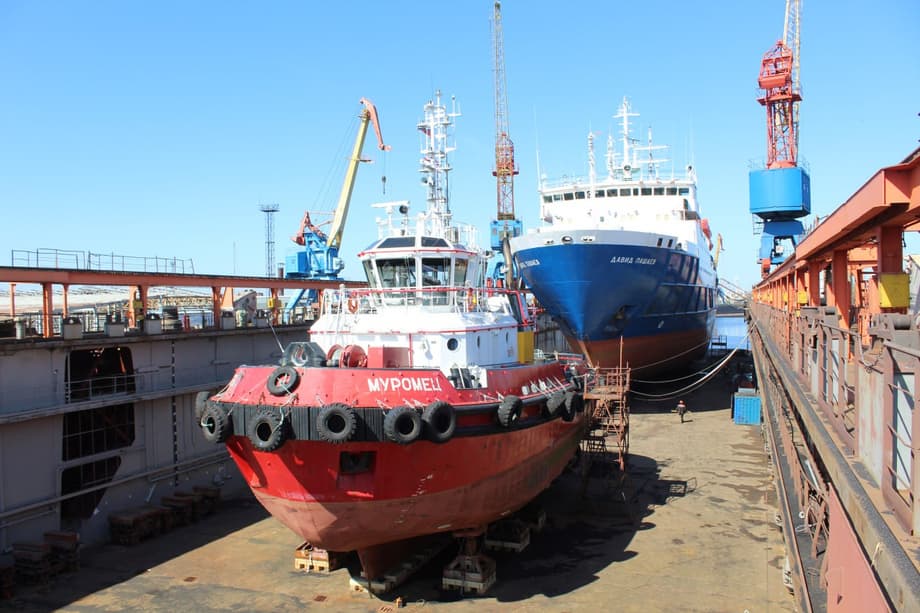 пассажирское судно «Давид Пашаев» и буксир «Муромец»