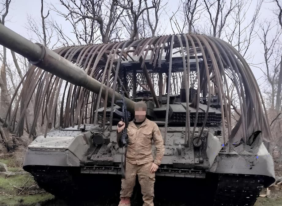 T-72B3M tank with anti-drone protection