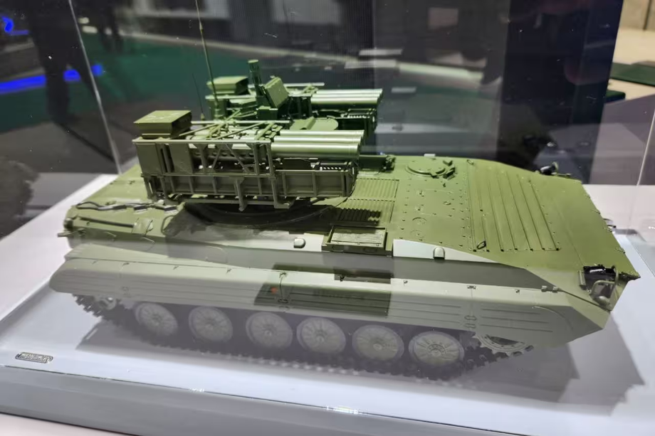 Model of the Krona-E air defense system module on the BMP-2 tracked chassis