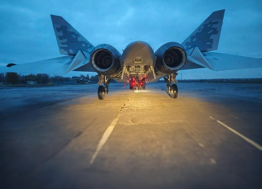 Su-57 with open central internal weapon bays