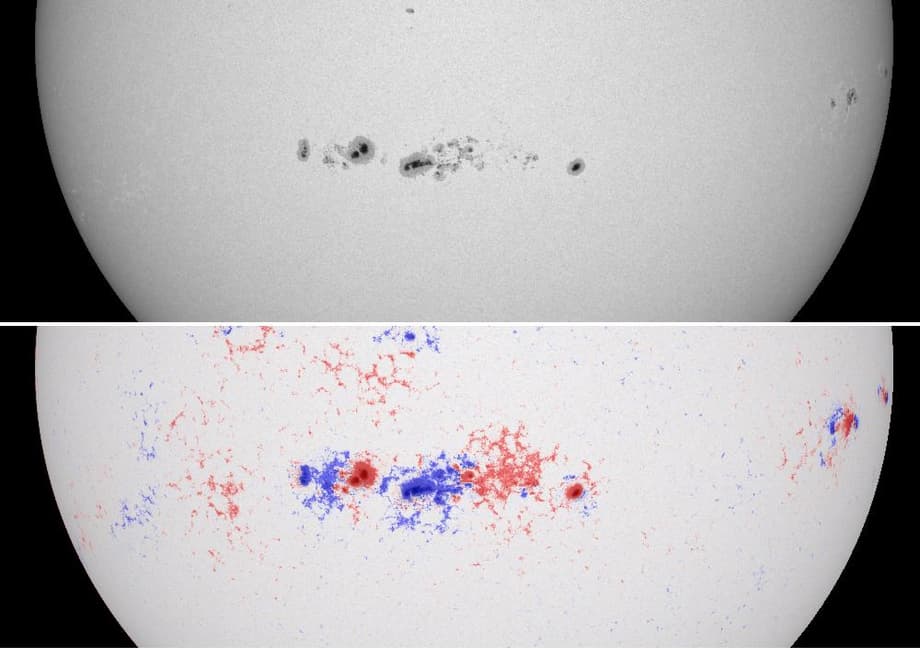 Sunspots in the form of Santa Claus on a sleigh