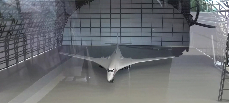 Model of Tu-160 in a protective hangar