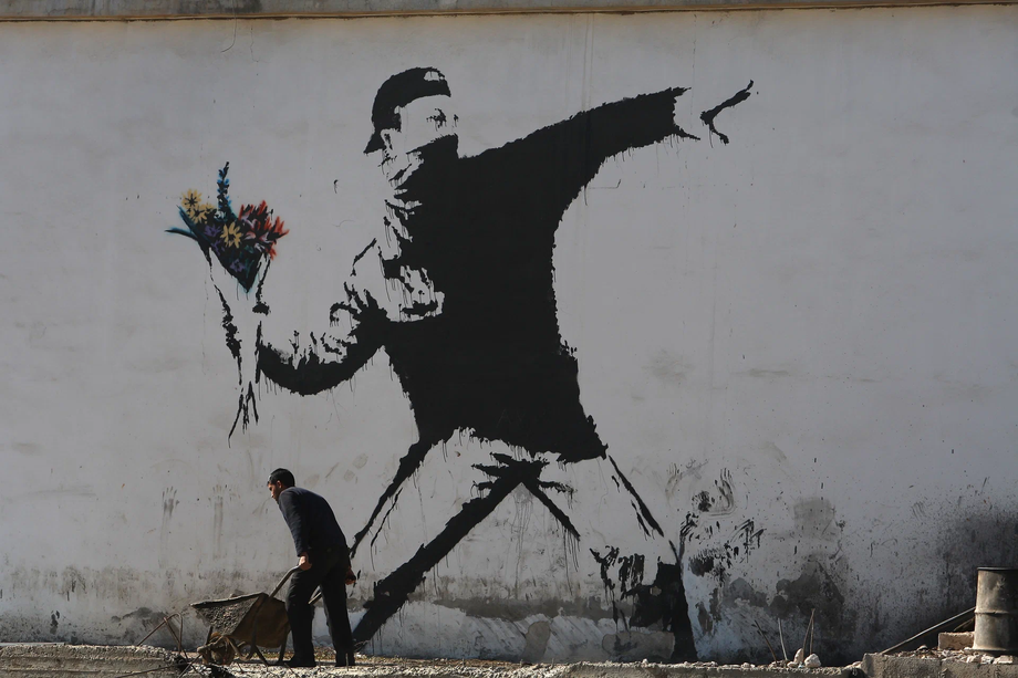 a shot from the film "Banksy. The Dawn of Illegal Art"
