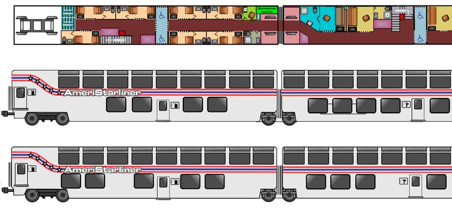 Esquema de vagones de dos pisos de AmeriStarRail
