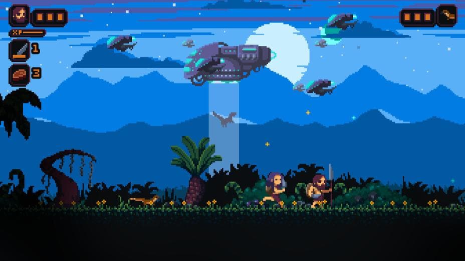 На заднем фоне пришельцы похищают динозавров