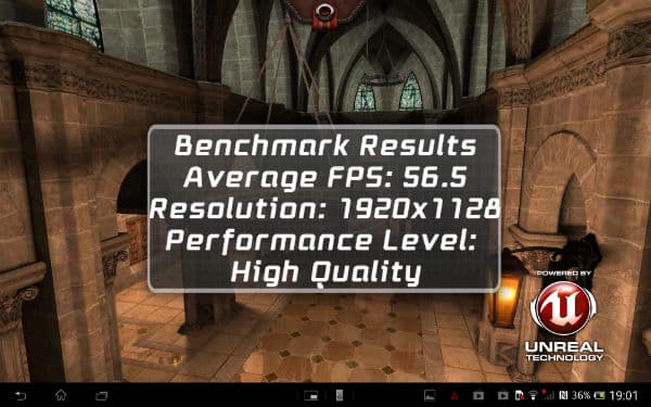 Результаты теста Epic Citadel на планшете Sony Xperia Tablet Z