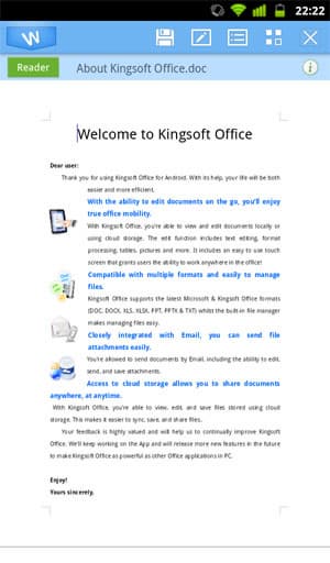 Работа приложения Kingsoft Office на Megafon SP-A20i Mint
