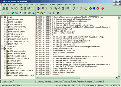 Главное окно MDaemon