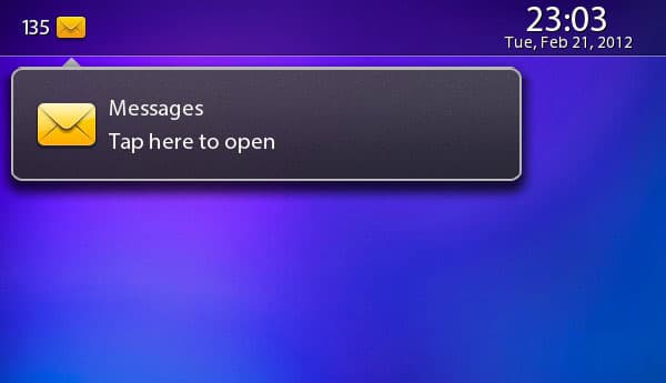 Уведомление о появлении новых писем на планшете RIM BlackBerry PlayBook