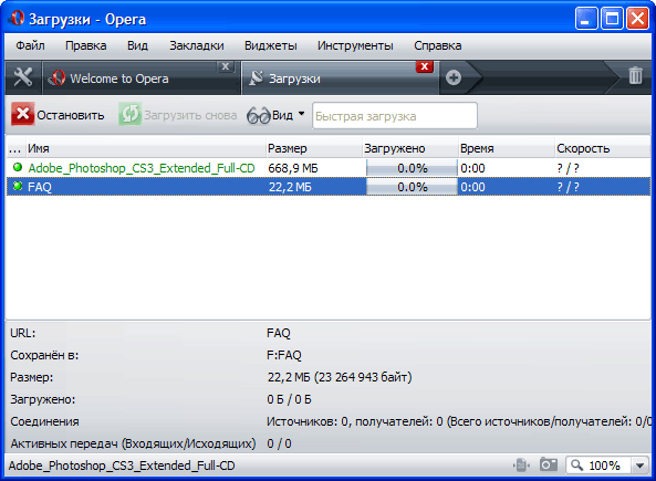 Главное окно Opera