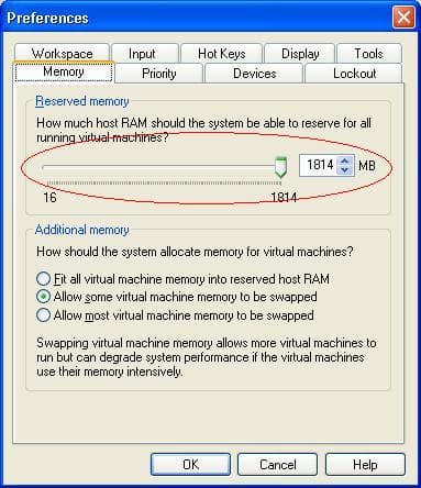 Настройки памяти для виртуальных машин