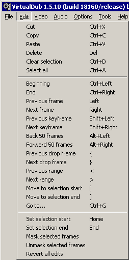 VirtualDub - меню Edit