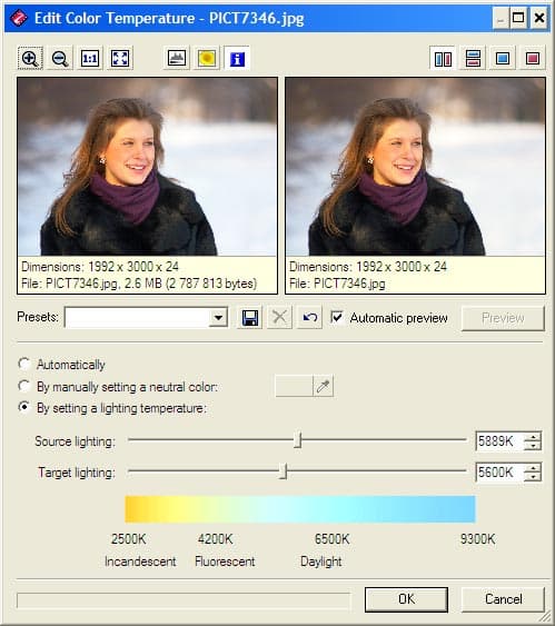 Управление цветовой температурой в Zoner Photo Studio