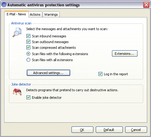 Настройки антивирусной защиты почты