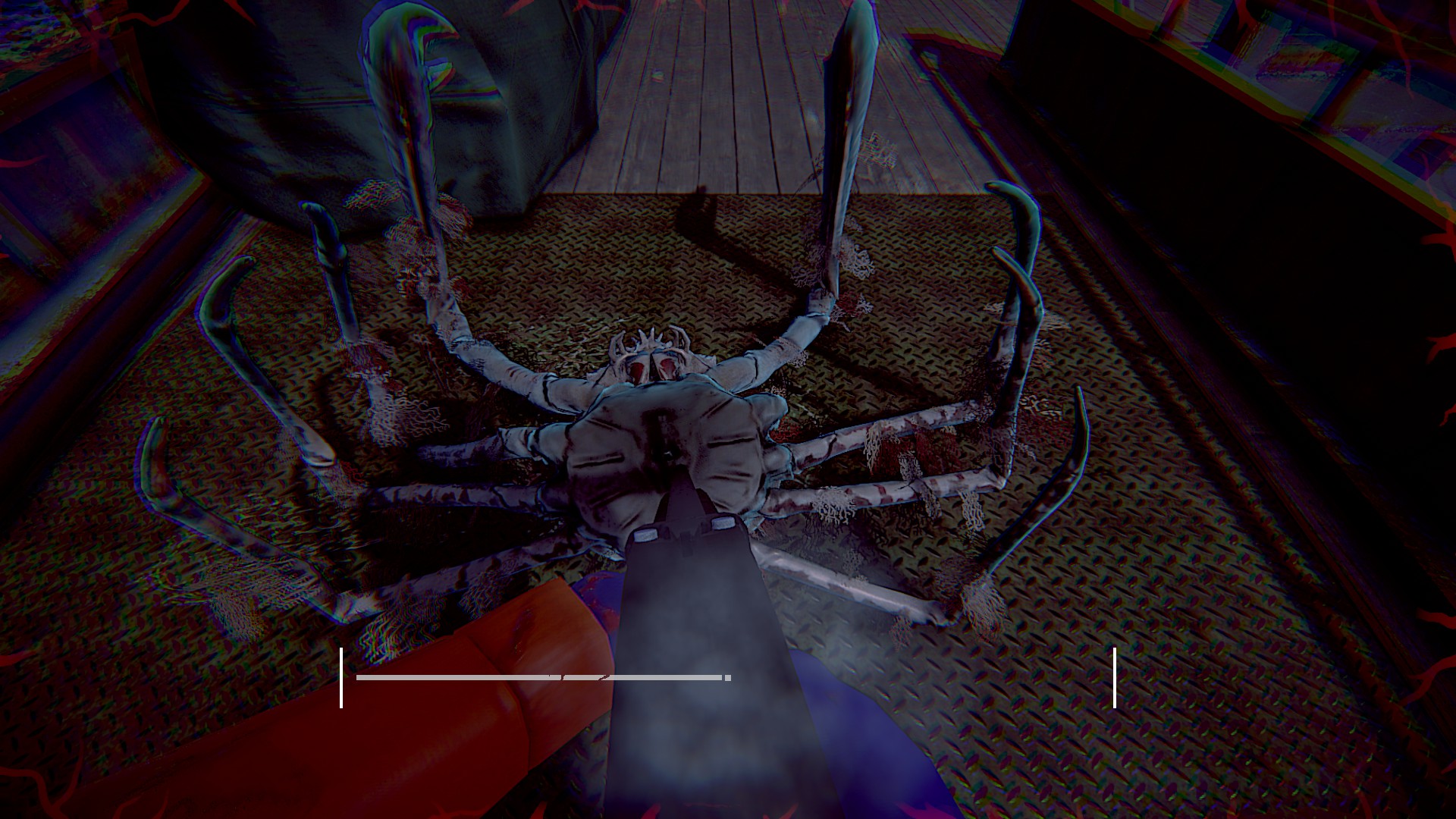 A close-up in-game screenshot of an aggressive crab attacking.